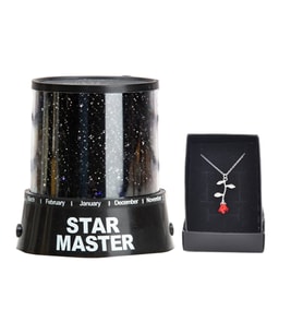 Star Master gece Lambası Ve  Gül Kolye (Siyah)