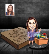 Kişiye Özel Öğretmen Karikatürlü Ahşap Biblo Kutulu Bayan-3