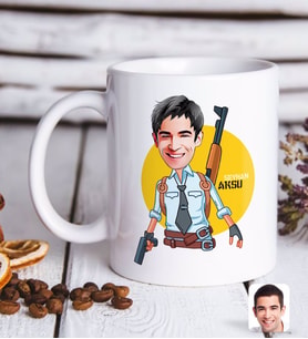 BK Gift Kişiye Özel Erkek PUBG Karikatürlü Beyaz Kupa Bardak-1