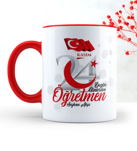 BK Gift Kişiye Özel Bugün Günlerden Öğretmen Kırmızı Kupa Bardak  2