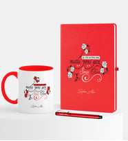 BK Gift Kişiye Özel 365 Mutlu Yeni Gün Temalı Kırmızı Defter Kalem Kupa Seti - 2