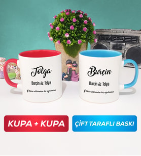 İkili Sevgiliye Hediye İsme Özel Sevgililer Günü Hediyesi Kupa Bardak Kırmızı Mavi