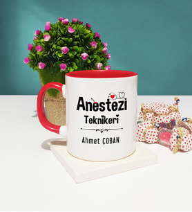 Anestezi Teknikeri Tasarımlı Kişiye Özel Anestezi Teknikeri Kupa Bardak Kırmızı