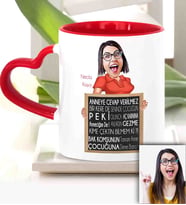 BK Gift Kişiye Özel Anneler Günü Temalı Kırmızı Kalpli Karikatürlü Kupa Bardak Kk6