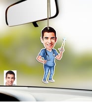 BK Gift Kişiye Özel Bay Doktor Karikatürlü Ahşap Araba Dikiz Ayna Süsü-3 (Çok Renkli)