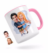 BK Gift Kişiye Özel Sevgililer Karikatürlü Pembe Kupa Bardak-14
