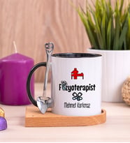 Fizyoterapist Ahşap Altlıklı Siyah Kupa Bardak
