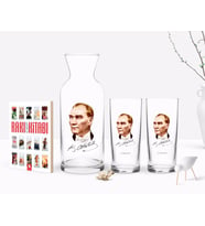 BK Gift Kişiye Özel Renkli Baskılı Atatürk Temalı İkili Rakı Bardağı Karaf ve Cep Kitabı Hediye Seti-15 (Model 1)