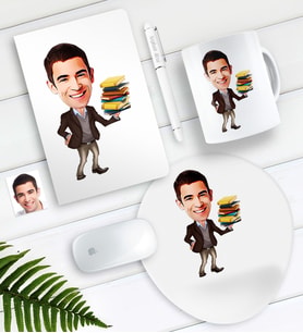 BK Gift Kişiye Özel Bay Öğretmen Karikatürlü Defter Kalem Kupa Mouse Pad Seti-8 (Model 1)