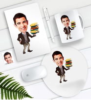 BK Gift Kişiye Özel Bay Öğretmen Karikatürlü Defter Kalem Kupa Mouse Pad Seti-8 (Model 1)