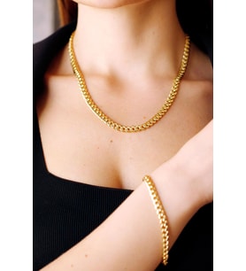 Gurmet Sarı Zincir Kolye Bileklik Set Kombini bbs04
