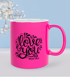 BK Gift Kişiye Özel Sevgili Tasarımlı Fosforlu Pembe Kupa Bardak - 100