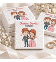 30 Adet Kişiye Özel Baskılı Doğal Taş Magnet 5x5cm Söz, Nikah, Nişan Hatırası (Beyaz)