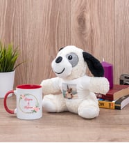 İki İsimli Çiftlere Özel Kırmızı Kupa Bardak ve Peluş Köpek