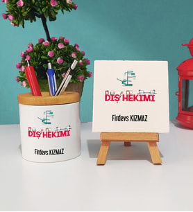 Diş Hekimleri Günü Hediyesi Kişiye Özel Diş Hekimi Kalemlik ve Dekoratif Taş Baskı Seti