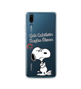 Snoopy Tasarımlı Süper Şeffaf Silikon Telefon Kılıfı Huawei P20 