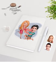 BK Gift Kişiye Özel Sevgililer Karikatürlü Beyaz Defter Kalem Seti-19
