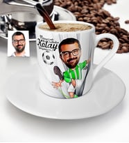 BK Gift Kişiye Özel Bay Futbolcu Yeşil Beyaz Karikatür Türk Kahvesi Fincanı  1
