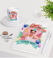 BK Gift Kişiye Özel Fotoğraflı Doğum Günü Beyaz Defter Kalem Türk Kahvesi Fincanı Seti-6 (Model 1)