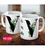 V Harf Baskılı Hediyelik Kahve Kupa Bardak