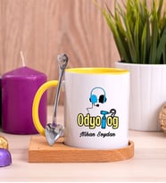 Odyolog Ahşap Altlıklı Sarı Kupa Bardak