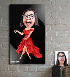 BK Gift Kişiye Özel Bayan Manken Karikatür Ahşap Tablo - 1