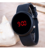 Yuvarlak Dijital Led Ekran Siyah Silikon Kordonlu Unisex Kol Saat ST-303737