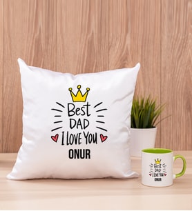 Best Dad Kare Yastık ve Yeşil Kupa Bardak