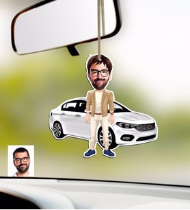 BK Gift Kişiye Özel Bay FIAT Egea Karikatürlü Ahşap Araba Dikiz Ayna Süsü (Beyaz)