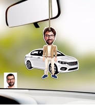 BK Gift Kişiye Özel Bay FIAT Egea Karikatürlü Ahşap Araba Dikiz Ayna Süsü (Beyaz)