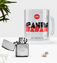BK Gift Kişiye Özel Canım Babam Cam Kupa Bardak Benzinli Çakmak Seti-5 (Model 1)