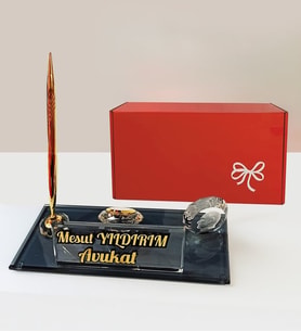 Atatürk Logolu Kristal Masaüstü İsimlik Seti Masa İsimliği,İsimlik (Gümüş)