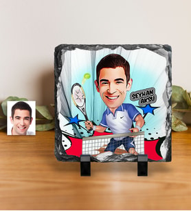 BK Gift Kişiye Özel Bay Tenis Oyuncusu Karikatürlü Dekoratif Doğal Taş