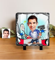 BK Gift Kişiye Özel Bay Tenis Oyuncusu Karikatürlü Dekoratif Doğal Taş