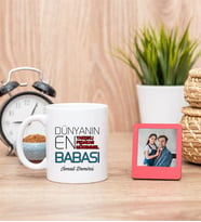 Dünyanın En İyi Babası Beyaz Kupa Bardak ve Kırmızı Mini Fotoğraf Çerçevesi