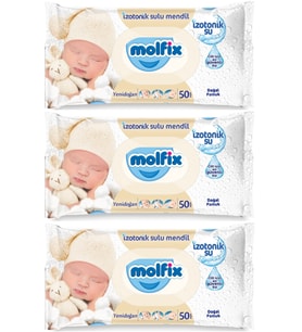 Molfix Islak Havlu Mendil İzotonik Yeni Doğan 3 Lü Set 50 Yaprak Pamuklu Plastik Kapaklı