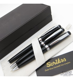 Scrikss 38 3'Lü Takım Siyah Krom  Roller Kalem + Tükenmez Kalem + Versatil Kalem Seti  Scrikss Honour  İsme Özel Kalem  Hediyelik Kalem
