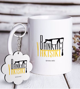 BK Gift Kişiye Özel Yakışıklı Bankacı Beyaz Kupa ve Anahtarlık Hediye Seti (Model 1)