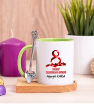 Kadınlar Günü Hediyesi  Ahşap Altlıklı Yeşil Kupa Bardak
