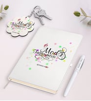 BK Gift Kişiye Özel Moda Tasarımcısı Beyaz Defter Kalem ve Anahtarlık Hediye Seti-2 (Model 1)