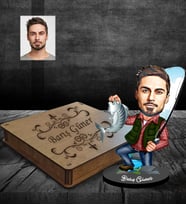 Kişiye Özel Balıkçı Karikatürlü Ahşap Biblo Kutulu Bay-1