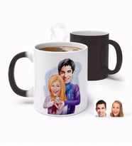 BK Gift Kişiye Özel Sevgililer Karikatürlü Sihirli Kupa Bardak-89 (Beyaz)