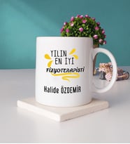 Yılın En İyi Fizyoterapisti Tasarımlı Fizyoterapiste Hediye Fizyoterapist Kupa Bardak ve Taş Bardak Altlığı Seti