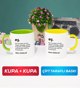 İkili Çiftlere Özel Eş Kupa Bardak Yeşil Sarı