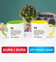 İkili Çiftlere Özel Eş Kupa Bardak Yeşil Sarı