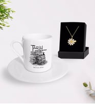 BK Gift Kişiye Özel Tarih Öğretmeni Türk Kahvesi Fincanı ve İsimli Papatya Kolye Hediye Seti-1 (Model 1)