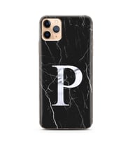 Iphone 11 Pro Siyah Mermer Harf Tasarımlı Telefon Kılıfı P-Harfi 
