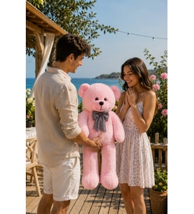 Özgüner 80 - 90 cm Rengarenk Papyonlu Ayıcık %100 yerli (Pembe)