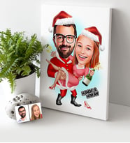 BK Gift Kişiye Özel Yılbaşı Temalı Sevgililer Karikatürlü Kanvas Tablo (30x50cm.) - 2