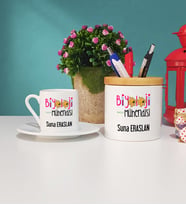 Biyoloji Mühendisi Türk Kahvesi Fincanı ve Kalemlik Seti